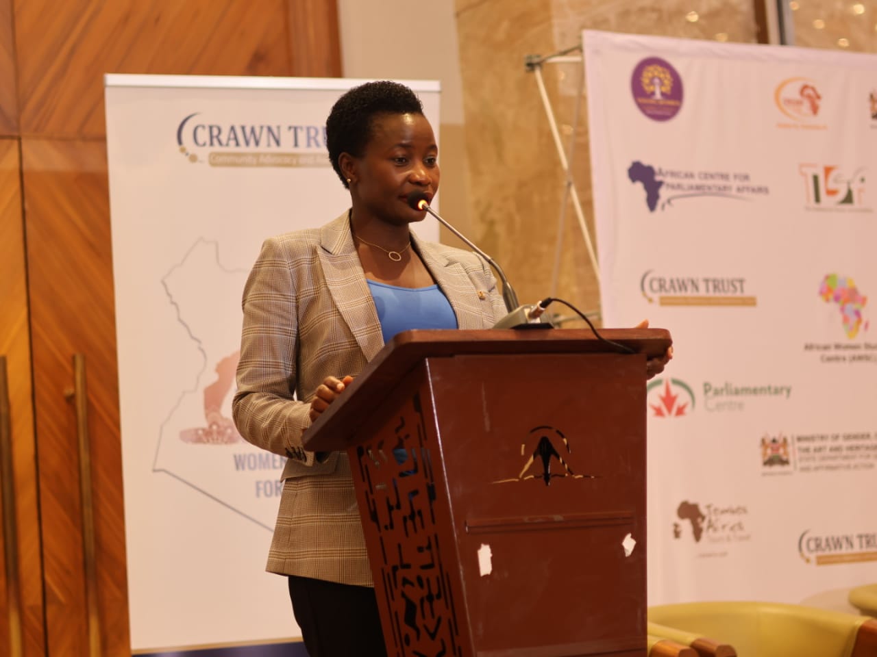 Hon. Susan Mang'eni addresses stakeholders present at the Women's Economic Forum Kenya
