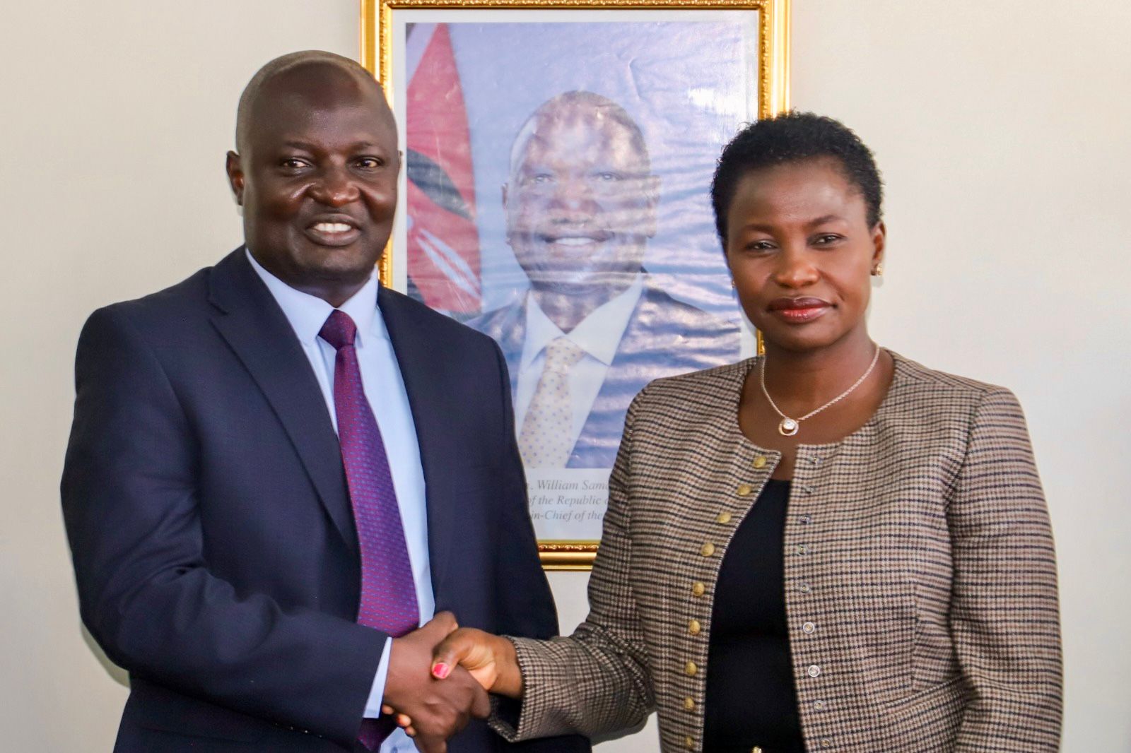 Principal Secretary Hon. Susan Mange'ni alongside newly Managing Director Nelson Kwamini 