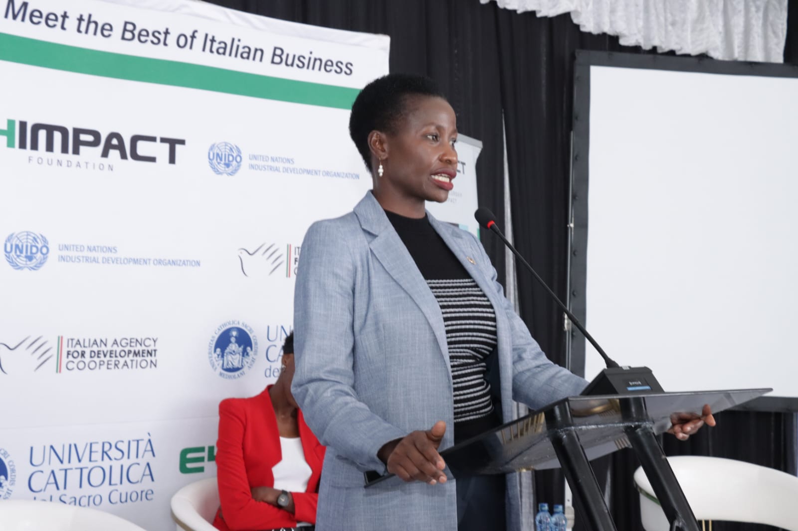 Ps Susan Mang'eni delivers speech during launch of the E4Impact Entrepreneurship Centre