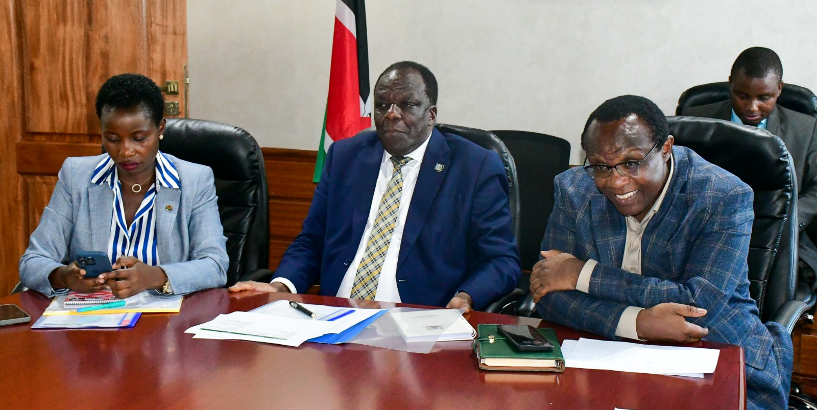 PS Hon. Mang'eni alongside CS Hon. Oparanya and government economic advisor David Ndii