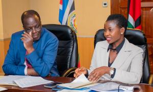 CS Hon. Oparanya alongside Hon. Mang'eni during vetting of the ministry