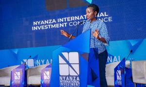 Principal Secretary Hon. Susan Mang'eni, CBS delivers speech at Nyanza International Investment Conference