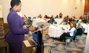 Principal Secretary Hon. Susan Mang'eni delivers speech during a high-level roundtable convened to advancing social and solidarity economy