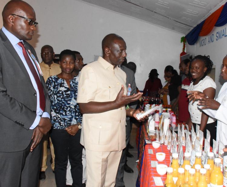 HE President Dr. William Ruto at one of the MSME stands at Nairobi International Trade Fair.