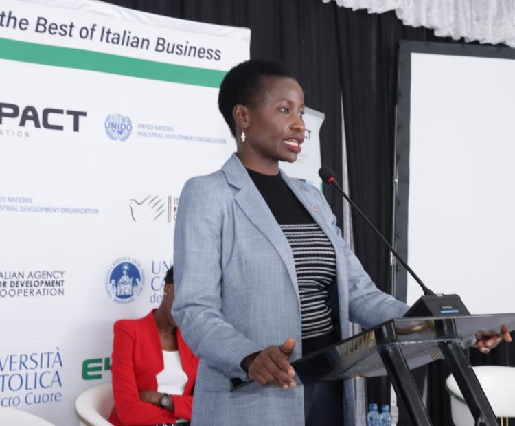 Ps Susan Mang'eni delivers speech during launch of the E4Impact Entrepreneurship Centre
