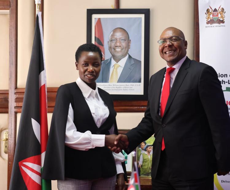 Hon. Susan Mang'eni handshakes State House Deputy Speaker after discussions on fostering collaborations