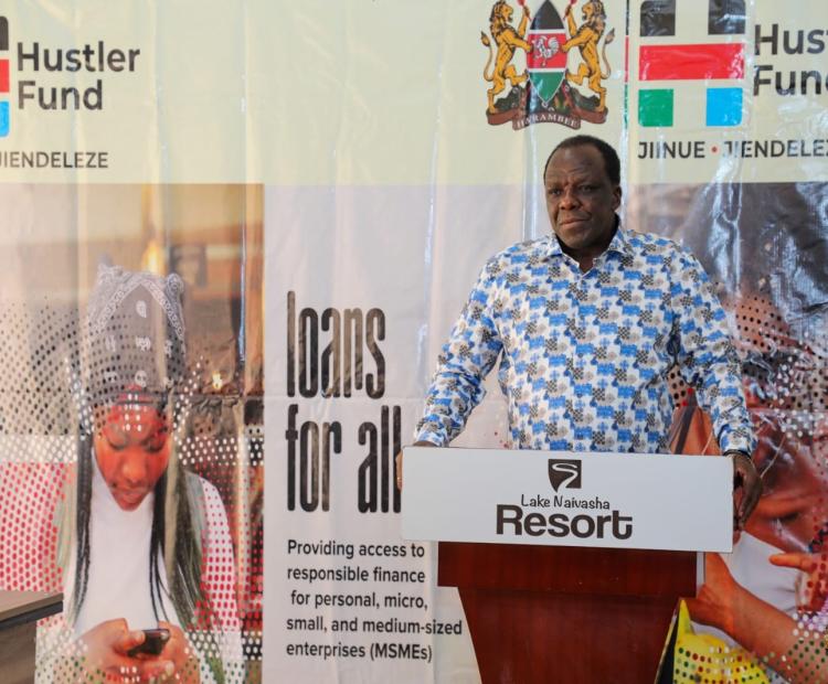 CS Hon. Wycliffe Oparanya, FCPA, EGH delivers speech during Financial Inclusion Fund board and staff briefing